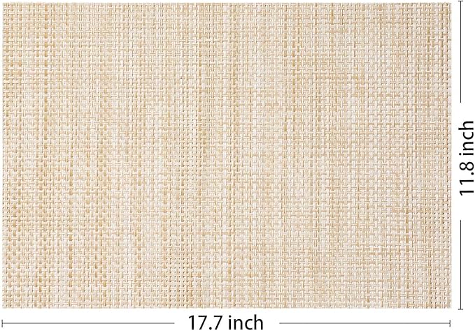 AHHFSMEI Placemats for Dining Table Set of 4 Woven Vinyl Plastic Place Mats Non-Slip Heat Insulation Stain Resistant Table Mats Washable Easy Clean Placemats (Linen Beige 4)