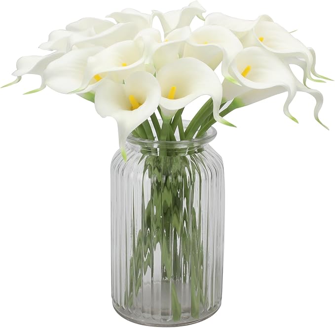 Duovlo 20pcs Calla Lily Bridal Wedding Bouquet Lataex Real Touch Artificial Flower Home Party Decor (White)