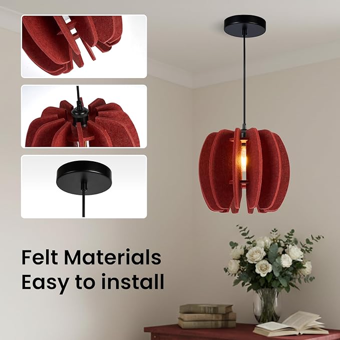 Pendant Light with Felt Lampshade, Modern Hanging Lamp Fixture, DIY Acoustic Pendant Light Chandeliers for Kitchen Island, Living Room, Dining Room, Bedroom, Office (D11.8"x10.2")