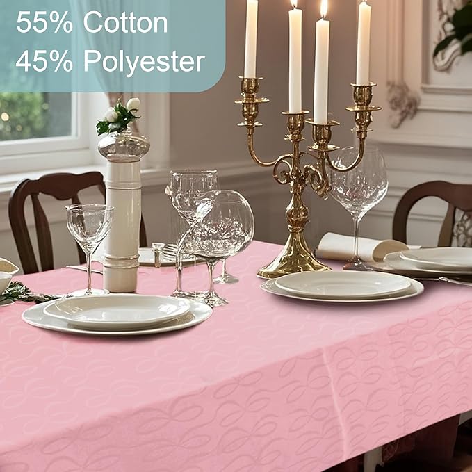 60"x120" Tablecloth Rectangle, 1PC Washable Table Cloth for 9ft Table (10-12 Seat) - Cotton Polyester Blend, Fade Resistant & Reusable, Pink Tablecloths for Parties & Weddings, Luxury Bows Jacquard