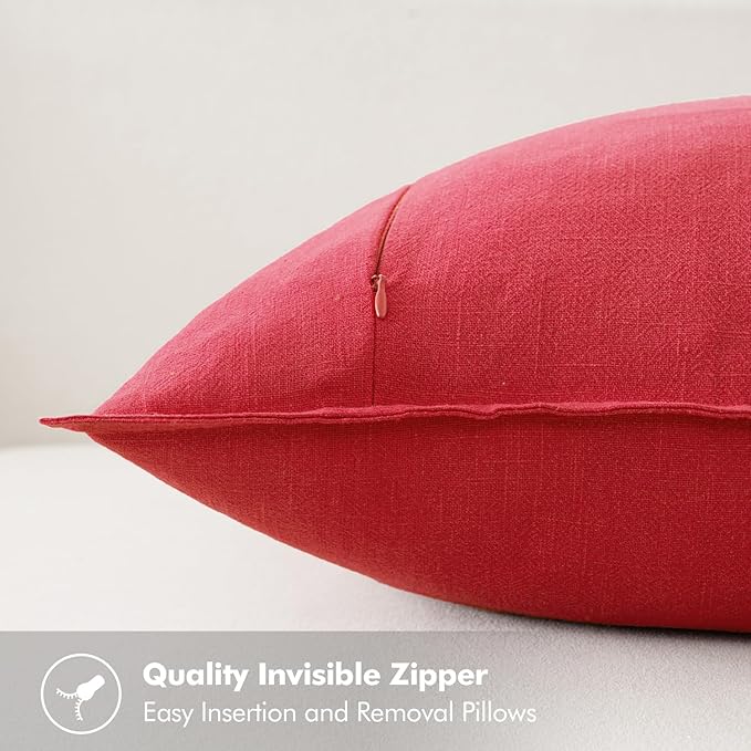 MIULEE Christmas Decorative Linen Pillow Covers 18x18 Inch Red Boho Farmhouse Neutral Couch Throw Pillows for Bed Pack of 2 Accent Modern Pillowcase Sofa Livingroom Home Decor