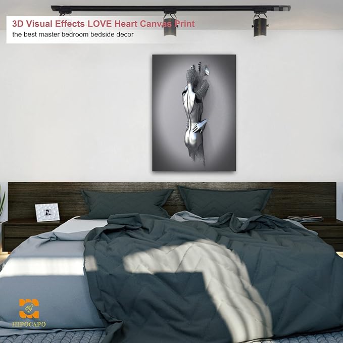 3D Wall Art - Wall Art For Bedroom Couples Wall Art 3D Metal Effect Romantic Hug Modern Abstract Canvas Wall Art for Wall Decorations Framed 28”x40”x1Pcs