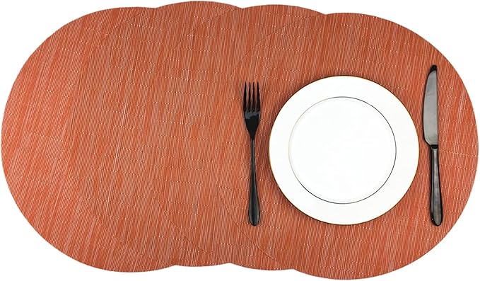 WAZAIGUR Round Placemats Set of 4 Woven Vinyl Easy to Clean Heat Resistant Kitchen Table Mats 15 Inch(Orange 4)