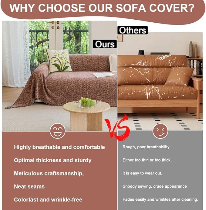 ROOMLIFE Pink Couch Covers for 3 Cushion Couch,Chenille Sofa Couch Slipcover Sectional Sofas Covers with Tassel, Washable Soft Breathable Furniture Protector Cover for Living Room, 71 '' X 134''