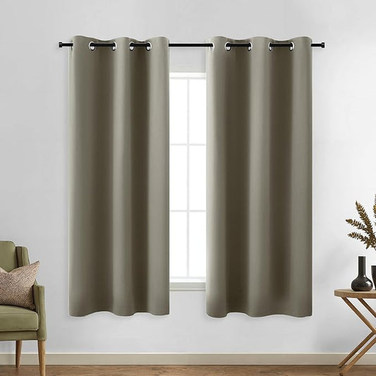 KOUFALL Taupe Short Curtains 45 Inch Length for Kitchen Bathroom Small Window 2 Panels Grommet Blackout Curtains for Bedroom,34x45 in Long