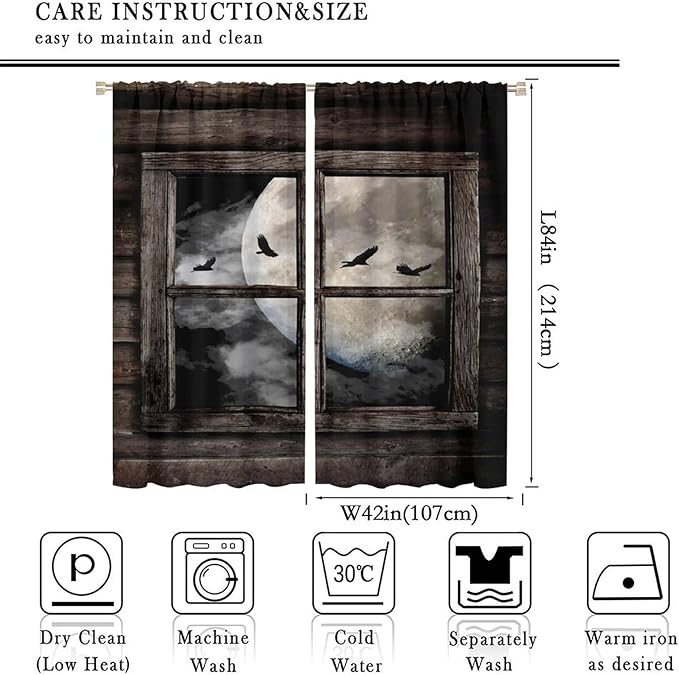 Gothic Halloween Blackout Window Curtains, Black Birds Crow Dark Print Window Drapes, for Home Kids Boys Bedroom Living Room 42(W)*84(L) 2 Panels