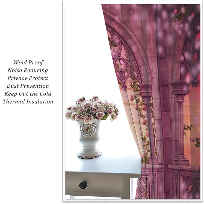 Gothic Mid Century Blackout Curtains, Medieval Balcony Mysterious Red Rose Print Pattern Window Drapes, for Living Room Bedroom 36(W)*63(L) 2 Panels