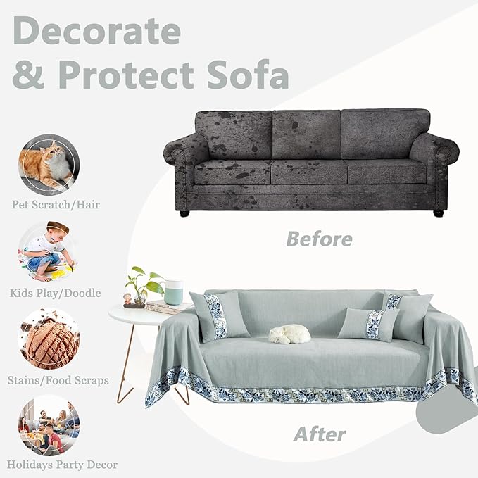 DREAMINGO Couch Protector Light Grey Sofa Covers for Dogs Solid Color Modern 3 Cushion Couch Covers for Sofa Pet Friendly Chenille Slipcovers for Sectional Washable, XX-Large 71"x150"