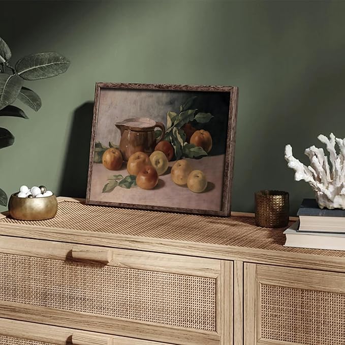 XOCUUI Vintage Aesthetic Room Decor, Harvest Apples Still Life Oil Painting Artwork Abstract Wall Pictures Prints, Farmhouse Fruit Wall Decor Bedroom Kitchen 8x10in Unframed