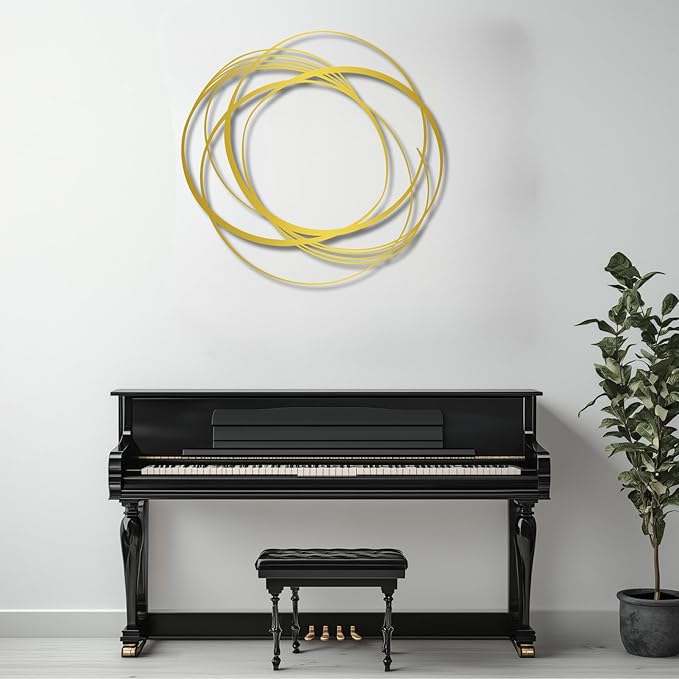 Large Modern Minimalist Abstract Geometric Metal Wall Art, Contemporary Line Sculpture, Boho Farmhouse Hanging Decor for Living Room, Bedroom, Entryway, Office – Gold 29.5"x28.7"