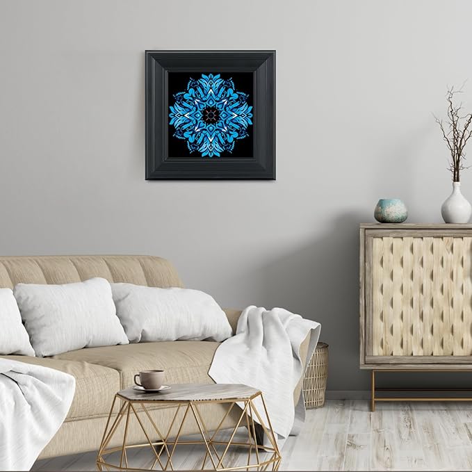 Brivoria Mandala Wall Art Home Decor, Blue Azure Mandala Artwork with Layered Frame Design, Modern Spiritual Accent for Bedroom Yoga Room Study or Meditation Space, Wall and Tabletop Display, 12x12