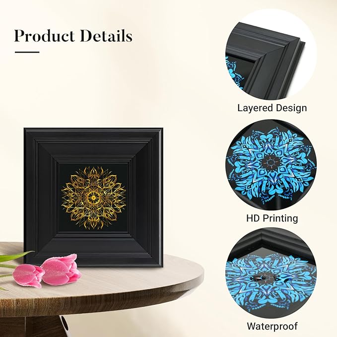 Brivoria Mandala Wall Art Home Decor, Gold Sacred Geometry Pattern with Layered Frame Design, Modern Spiritual Wall and Tabletop Display for Living Room Bedroom Meditation Yoga Space, 8x8