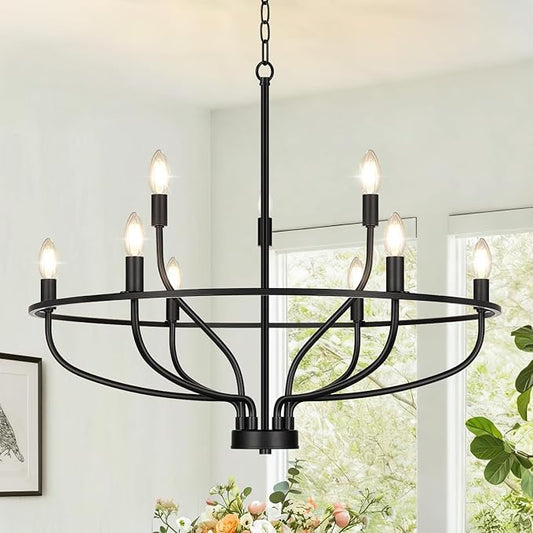 30" Black Chandelier, 9-Light Modern Farmhouse Chandelier for Dining Room Lighting Fixtures Hanging, Candle Chandelier Light for Living Room, Kitchen Island, Bedroom, E12(Bulbs Not Included)