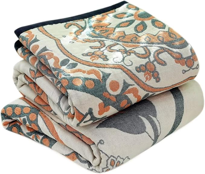 Boho Throw Blanket for Bed 100% Cotton Ultra Soft Rustic Quilt Floral Printed Farmhouse Decor Bed Fall Blanket,80"×90" All Season Rustic Throw for Sofa Couch Chair