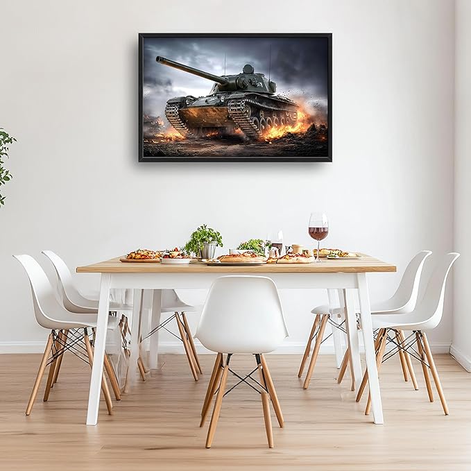 Military Tank Large Wall Art Framed Wall Decor for Living Room Tank Pictures Oversized Canvas Print Painting Modern Extra Large Artwork for Bedroom Office Home Decor 36"x24"