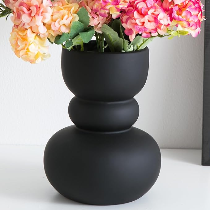 Black Ceramic Vase, Modern Dried Flower Vase, Matte Black Pampas Flower Vases, Boho Home Decor for Centerpiece Wedding Dinner Table Party Living Room Office Bedroom, Housewarming Gift