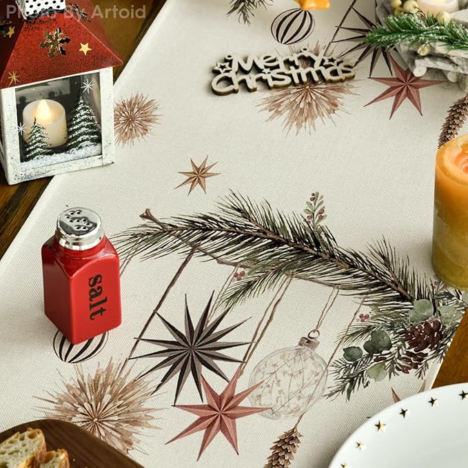 Artoid Mode Xmas Trees Holly Pine Cone Merry Christmas Table Runner, Seasonal Winter Kitchen Dining Table Decoration for Home Party Decor 13x36 Inch