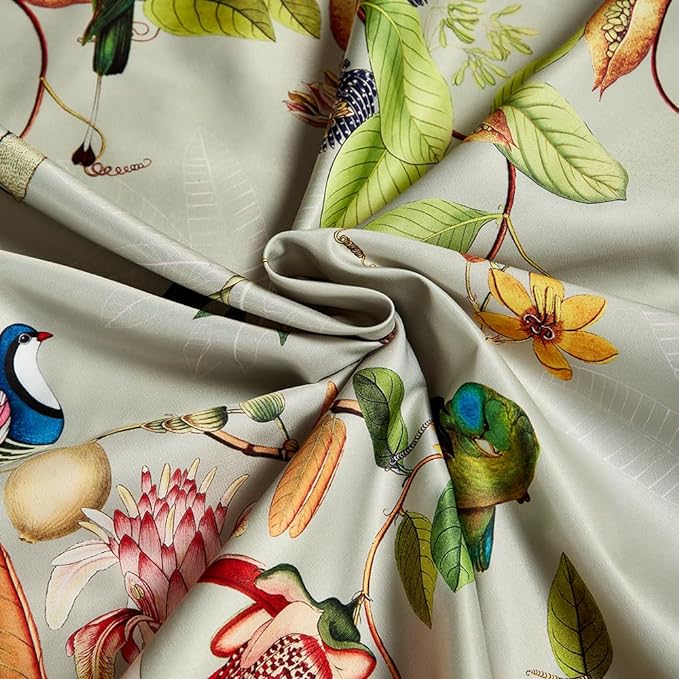 mixinni Garden Style Floral Birds 3 Pieces Duvet Cover King Size Green Leaves Pattern Printed Soft Cotton Comforter Cover with 2 Pillowcases with Zipper Closure for Him and Her-(3pcs, King Size)