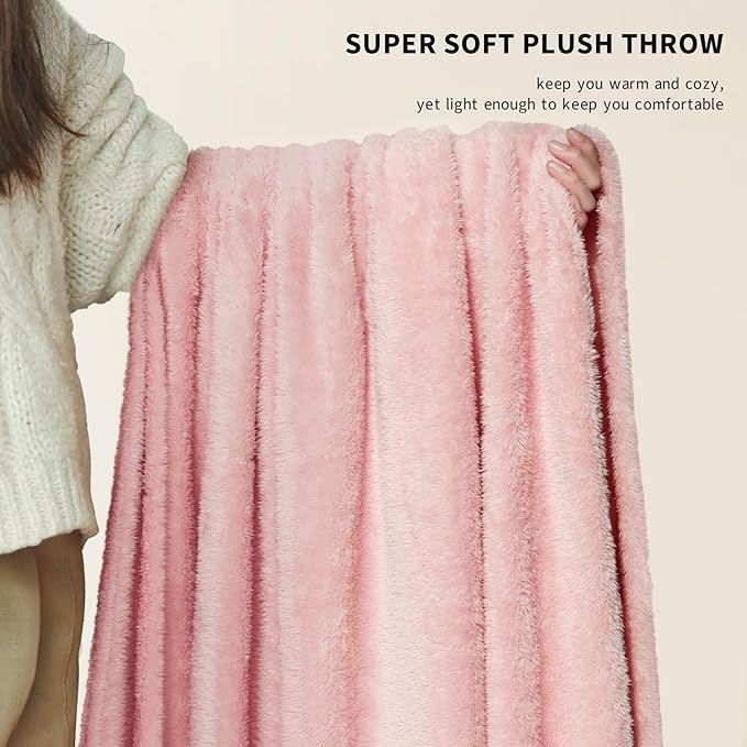 Plush Fleece Throw Blanket for Couch and Bed, Fluffy Fuzzy Cozy Lightweight Soft Blankets All Season Use (40x50 Inches,Pink)
