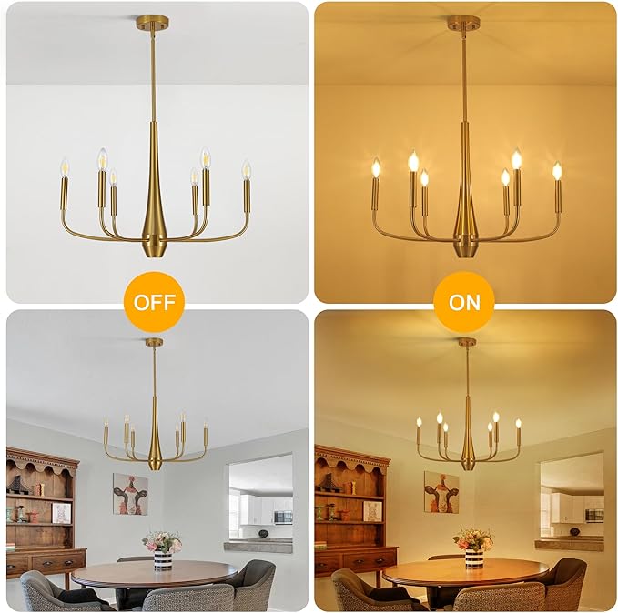 Gold Chandelier Light Fixture, 6-Light Modern Farmhouse Kitchen Chandeliers Over Table Hanging, Industrial Metal Chandeliers for Dining Room Entryway Bedroom Living Room Foyer Hallway