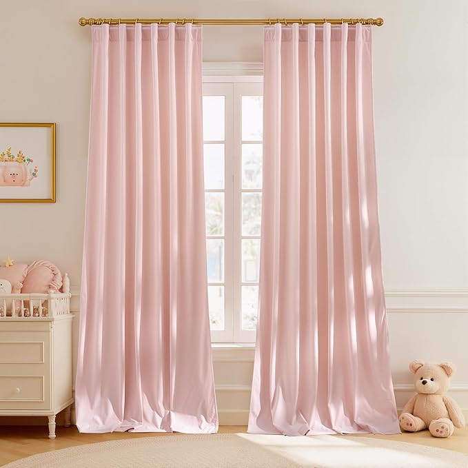 StangH Baby Pink Velvet Curtains 84 inches, Luxury Room Darkening Curtains for Bedroom, Living Room, Thermal Insulated Soft Window Drapes with Rod Pocket & Back Tab, W52 x L84 inches, 2 Panels