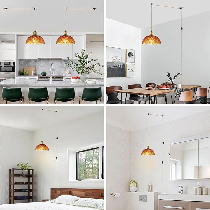 Plug in Pendant Light Fixtures: Hanging Lamp Plug in Amber Scindapsus Pendant Lamp, Hanging Light for Kitchen Island, Bedroom, Dining Room, Living Room, E26 No Bulb