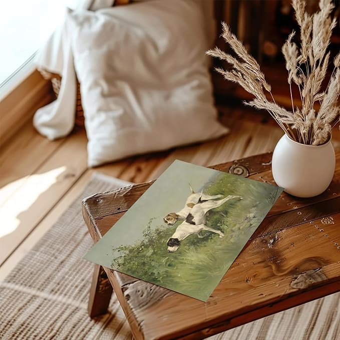 XOCUUI Wall Art Unframed Canvas for Living Room - Retro Twin Dogs Home Wall Decor Eclectic Vintage Landscape Artwork Prints Home Decor Gallery Picture Oil Painting Boho Animal Bedroom Office 11x14In