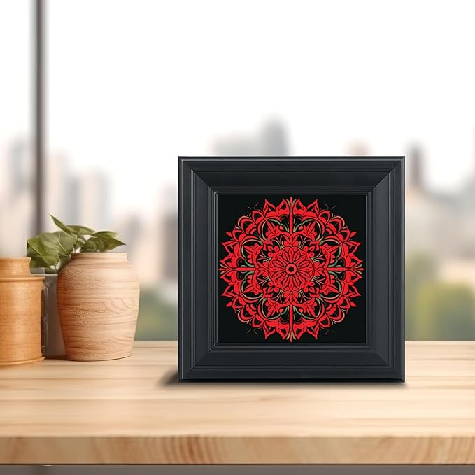 Brivoria Mandala Wall Art Home Decor, Framed Red Ember Glow Mandala Artwork, Modern Spiritual Energy Wall Decor for Living Room Bedroom or Meditation Space, Warm Decorative Accent, 12x12
