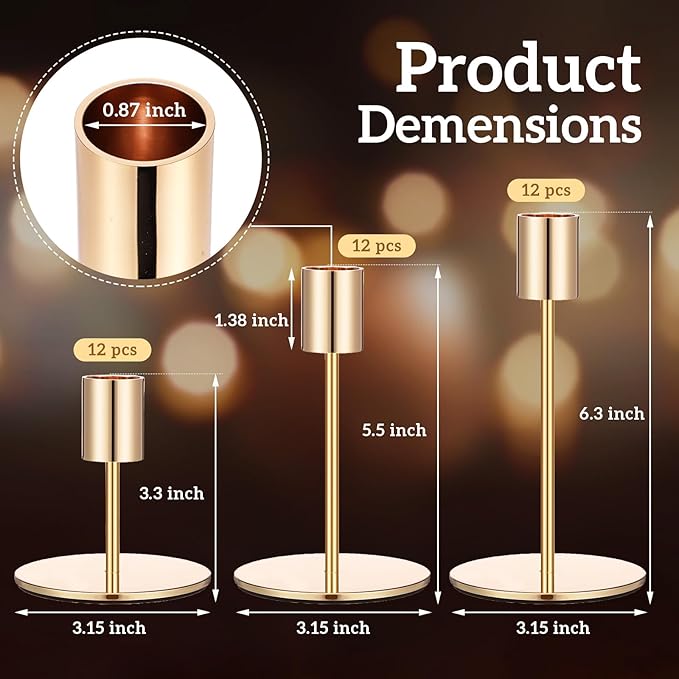 Sieral Candle Holders Bulk Taper Candlesticks Holders Set Modern Decorative Metal Candelabras for Wedding Anniversary Home Dinning Table Centerpiece Xmas Party Decor(Gold,36 Pcs)