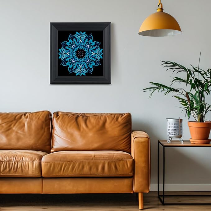 Brivoria Mandala Wall Art Home Decor, Framed Blue Azure Mandala Artwork, Modern Spiritual Wall Accent for Living Room Dining Room Hallway or Meditation Space, Calming Decorative Display, 16x16