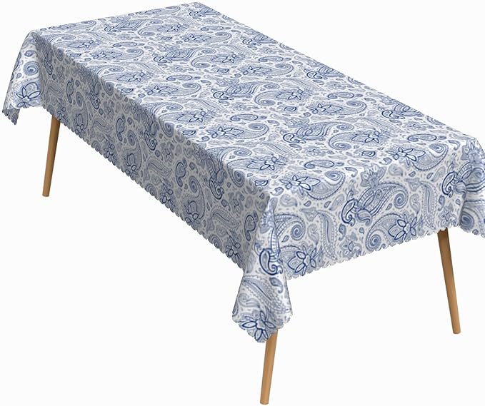60x120 Inch Paisley Rectangular Tablecloth Blue Boho Floral Table Cloth Bohemian Washable Durable Table Cover for Dining Banquet Garden Patio Decor