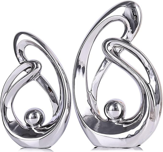 XMGZQ Home Decor Accent,Porcelain Art Mid Century Bookshelf Decorations,Gold Centerpieces for Tables,Abstract Ceramic Statue Sculpture for Coffee Table Mantel Tv Stand Centerpieces (Silver, Large)