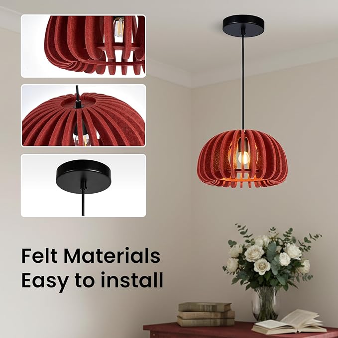 Pendant Light with Felt Lampshade, Modern Hanging Lamp Fixture, DIY Acoustic Pendant Light Chandeliers for Kitchen Island, Living Room, Dining Room, Bedroom, Office (D13.7"x7.8")