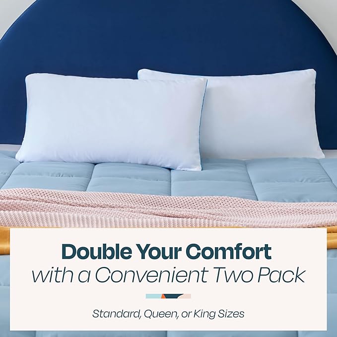 Linenspa Two Pack Shredded Gel Memory Foam Pillow, Standard Size – Cooling Bed Pillow – Soft and Supportive – Side, Stomach, and Back Sleepers – Pack of 2 – CertiPur Certified