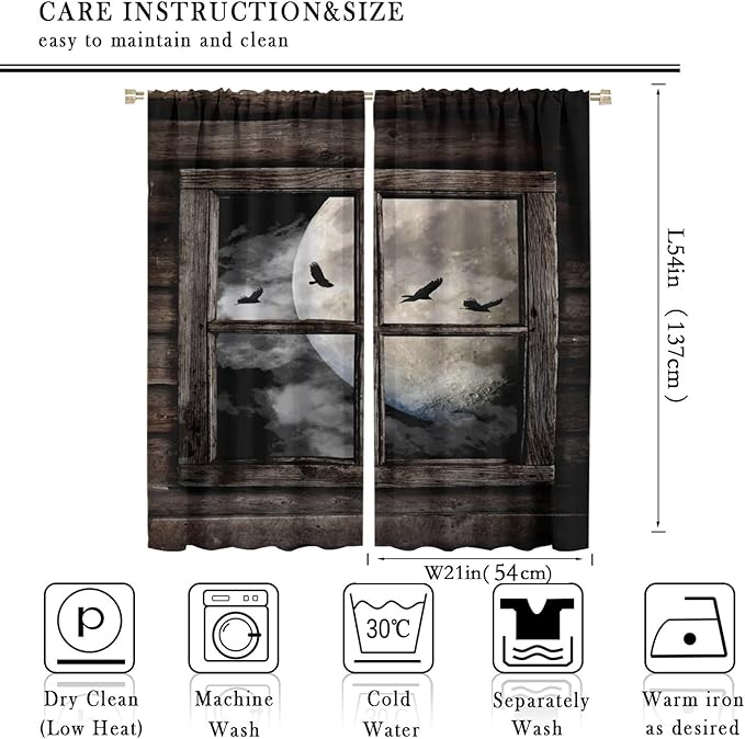Gothic Halloween Blackout Window Curtains, Black Birds Crow Dark Print Window Drapes, for Home Kids Boys Bedroom Living Room 21(W)*54(L) 2 Panels