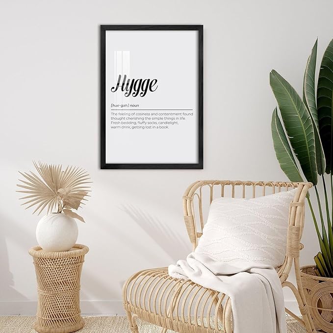 Hygge Definition Print, Family Poster, Bedroom Printable Wall Art, Living Room Typography Quote, Home Decor Office Decor Modern Aluminum Alloy Frame Wood Black-style 12x16inch(30x40cm)
