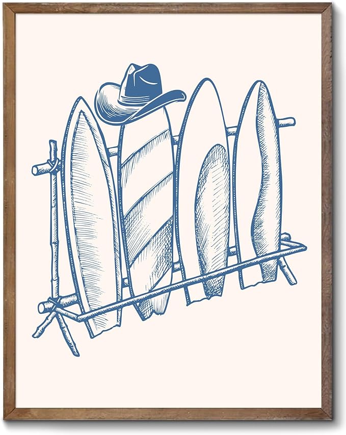 XOCUUI Coastal Granddaughter Room Decor Unframed, Blue Coastal Cowgirl Surfer Girl Canvas Posters, Beachy Preppy Aesthetic Room Decor Pictures For Teen Girl Dorm Apartment Decoration (8" X 10")
