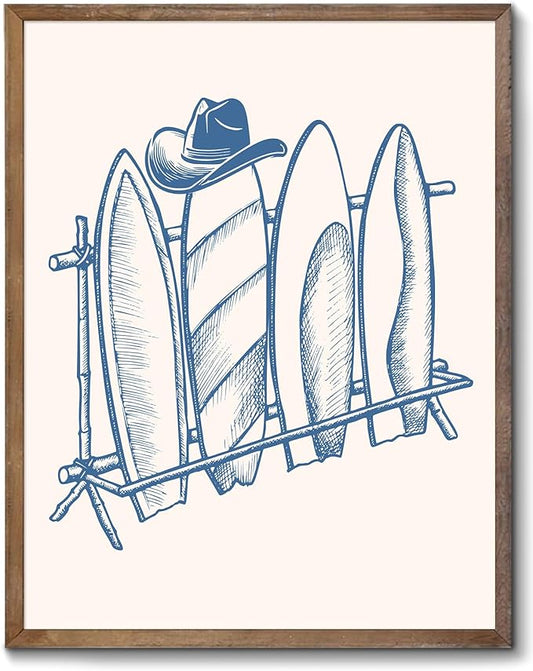 XOCUUI Coastal Granddaughter Room Decor Unframed, Blue Coastal Cowgirl Surfer Girl Canvas Posters, Beachy Preppy Aesthetic Room Decor Pictures For Teen Girl Dorm Apartment Decoration (8" X 10")