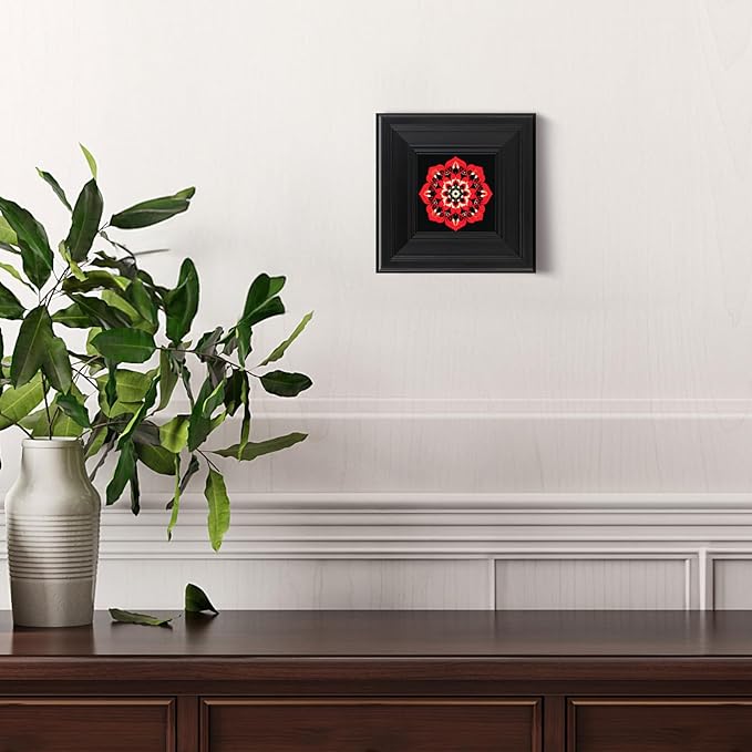 Brivoria Mandala Wall Art Home Decor, Framed Red and Gold Crimson Flame Mandala, Modern Spiritual Energy Wall Decor for Meditation Corner Desk Shelf or Bedroom, Vibrant Wall and Tabletop Accent, 8x8