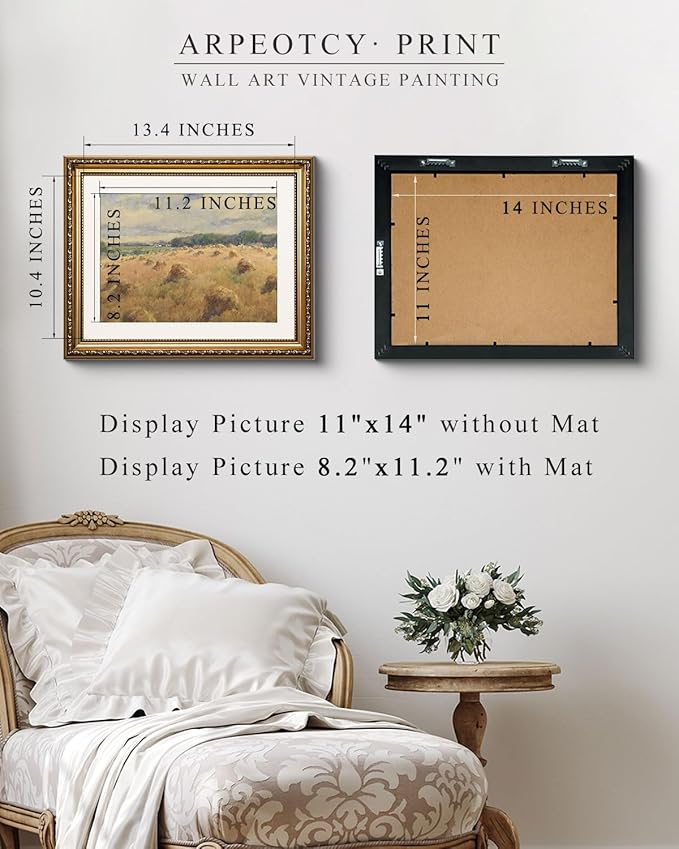 ARPEOTCY Vintage Gold Framed Wall Art, Nature Landscape Retro Paintings, Canvas Print Artwork with Antique Frame, Victorian Wall Picture Decor for Room Gallery Living Room, 13x16 inch
