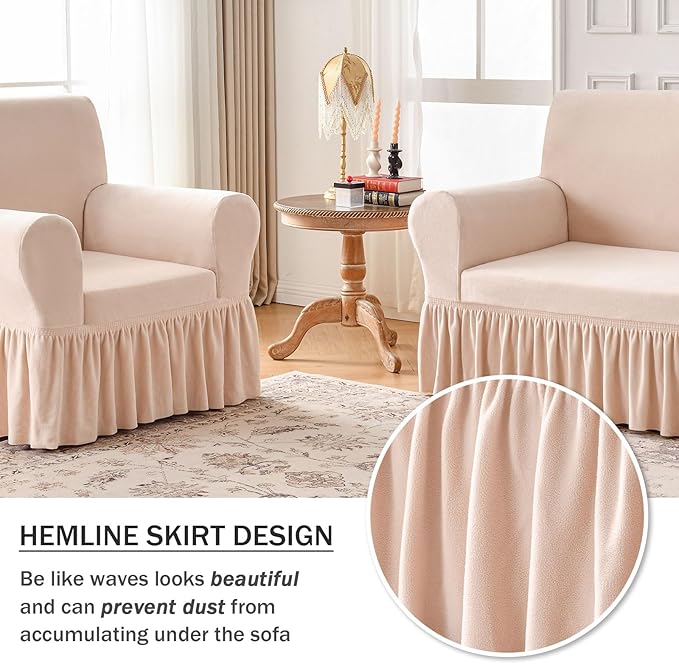 NICEEC Loveseat Cover Thick Plush 1-Piece Warm Slipcover for Loveseats Stretch Fluffy Couch Covers for Living Room Easy Fit Washable Soft Furniture Sofa Protector with Skirt