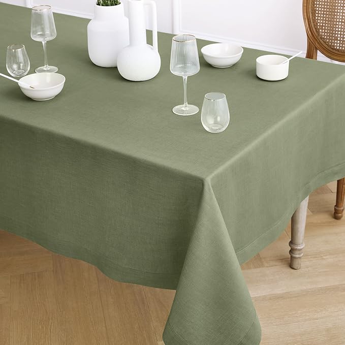 Solino Home Linen Tablecloth 60 x 120 Inch - 100% Pure Linen Oil Green Table Cloth for Rectangle Tables - Fete, Machine Washable Tablecloth for Fall, Autumn, Thanksgiving, Christmas