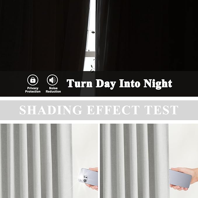 Vision Home Light Gray Pinch Pleated Full Blackout Curtains Linen Blended Thermal Insulated Window Panels 102 inch for Bedroom Living Room Darkening Grey Pleat Drapes with Hooks Back Tab 60"Wx102"Lx1