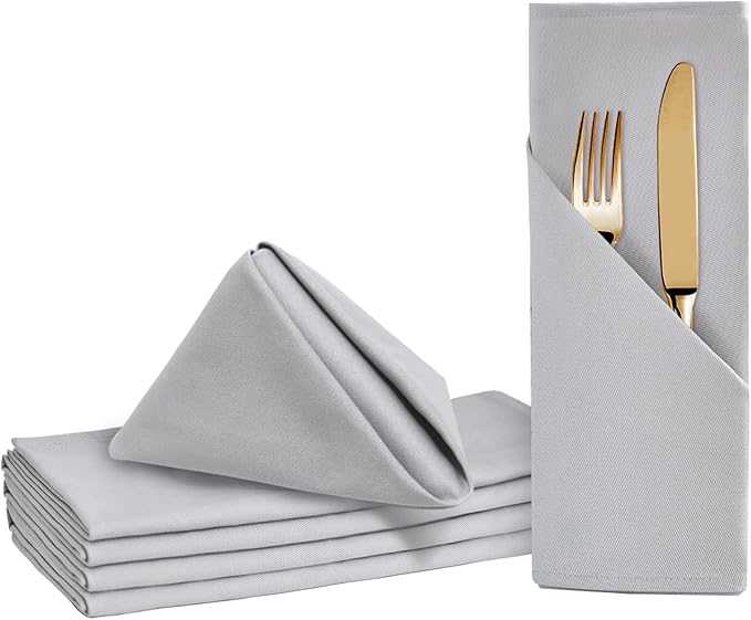 BALCONY & FALCON Cotton Cloth Napkins 6 Pack Gray Square Soft Absorbent Washable 20 x 20 inches Napkins for Restaurant Weddings Holidays Family Dinners Hotels Gatherings