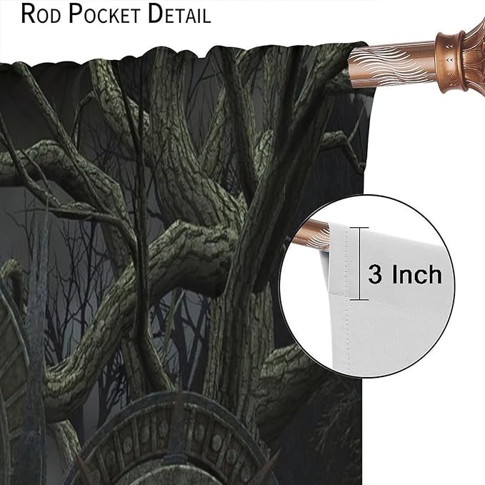 Gothic Mid Century Blackout Curtains, Moon Halloween Horror Candle Print Pattern Window Drapes, for Living Room Bedroom 36(W)*63(L) 2 Panels