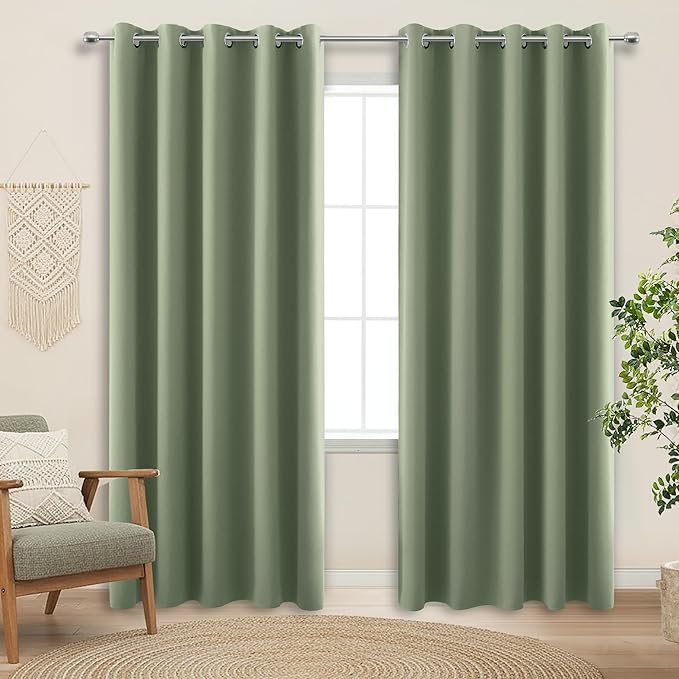 KOUFALL Sage Green Blackout Curtains 72 inches Wide for Bedrdom,Room Darkening Boho Large Window Treatments Extra Wide Curtains for Living Room 70 72x84 in Long 2 Panels Set