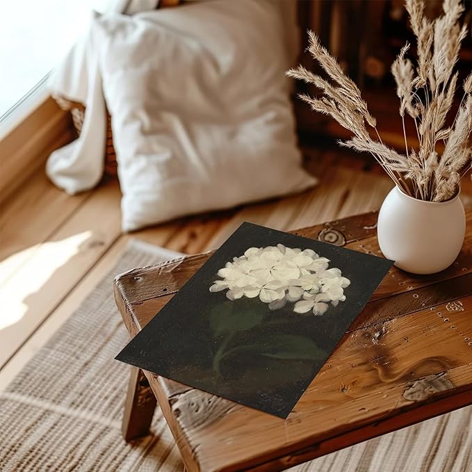 XOCUUI Unframed Wall Art for Living Room Decoration Canvas Room Decor White Hydrangea Oil Painting Canvas Prints Bedroom Bathroom Wall Art Kitchen Office Wall Decor 8x10in