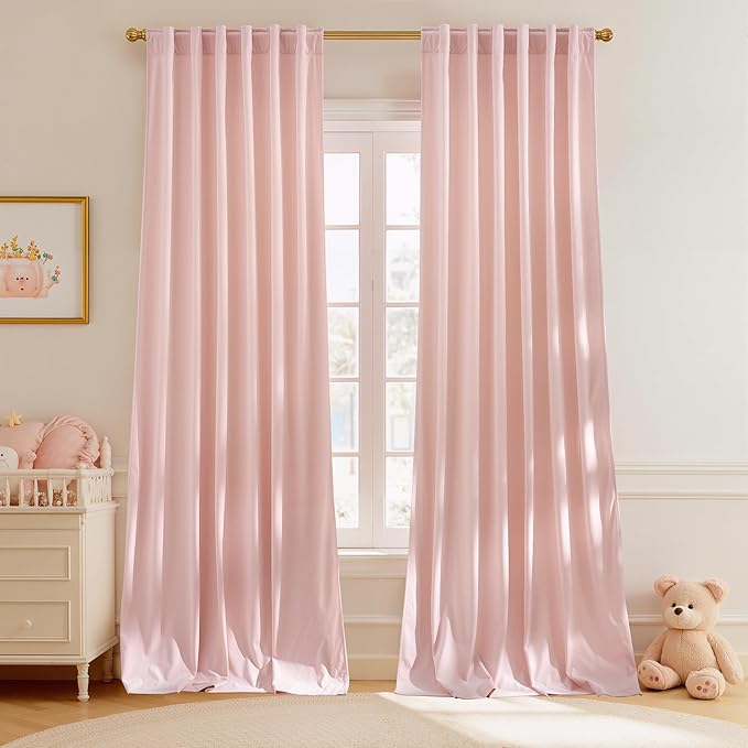 StangH Baby Pink Velvet Curtains, Luxury Rod Pocket Back Tab Blackout Drapes for Bedroom, Living Room, Kitchen, Thermal Insulated, Super Soft Window Treatment, 52 x 90 inches, 2 Panels