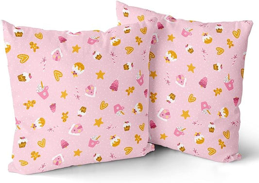 Kawani Pink Christmas Pillow Covers 18X18 in Cute Cupcake Gingerbread Pillowcase Set of 2 Sweet Cake Dessert Xmas Holiday Square Throw Pillow Case Home Decor for Living Room Bedroom Bed Cushion Couch