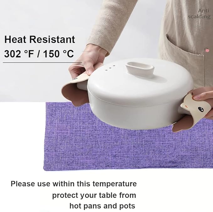 Weabetfu Cloth Placemats Set of 6 Heat Resistant Dining Table Placemmats Cotton Linen Machine Washable Kitchen Table Mats Wrinkle Free Thick Fabric Place Mat,Easy to Clean,13"x19" Purple